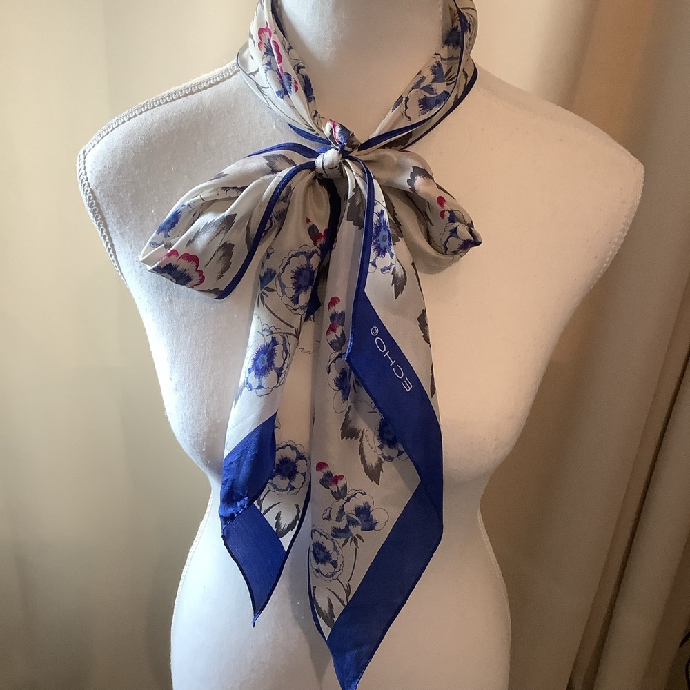 Echo Blue Floral Ribbon Scarf